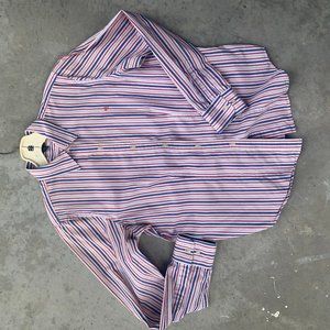 Women's Vintage Ralph Lauren blue red and white Striped Long Sleeved Button Up